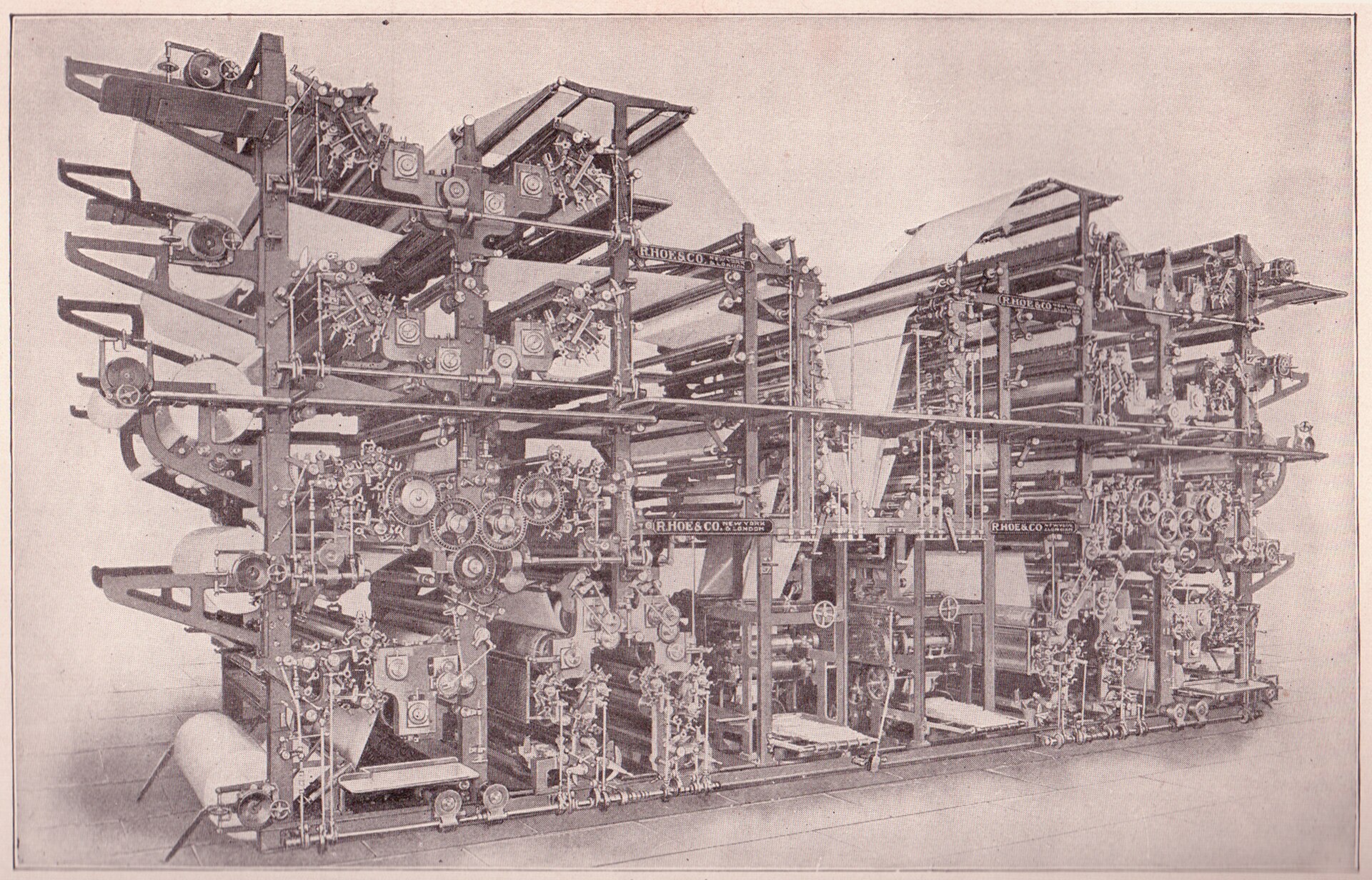 An industrial newspaper printing press